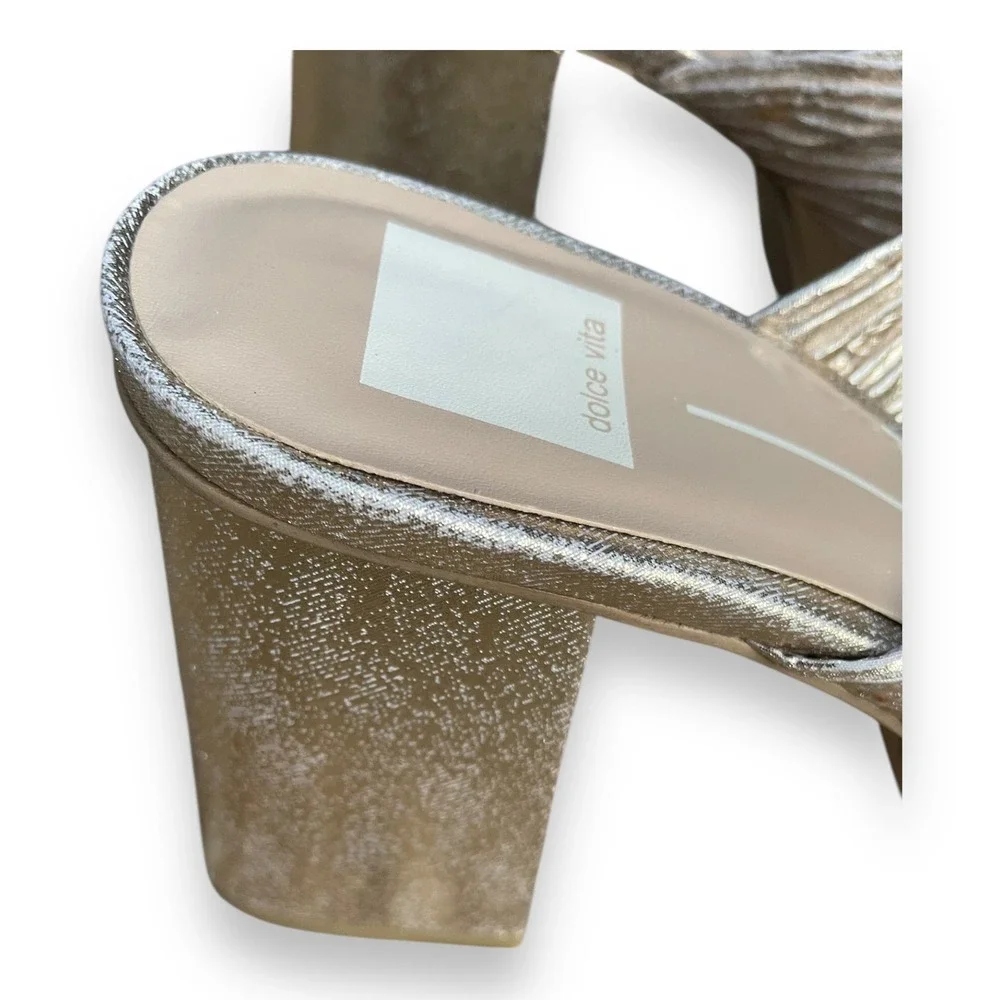 Dolce Vita Blare Gold Metallic Pleated Bow Platform Block Heel Sandals 8.5